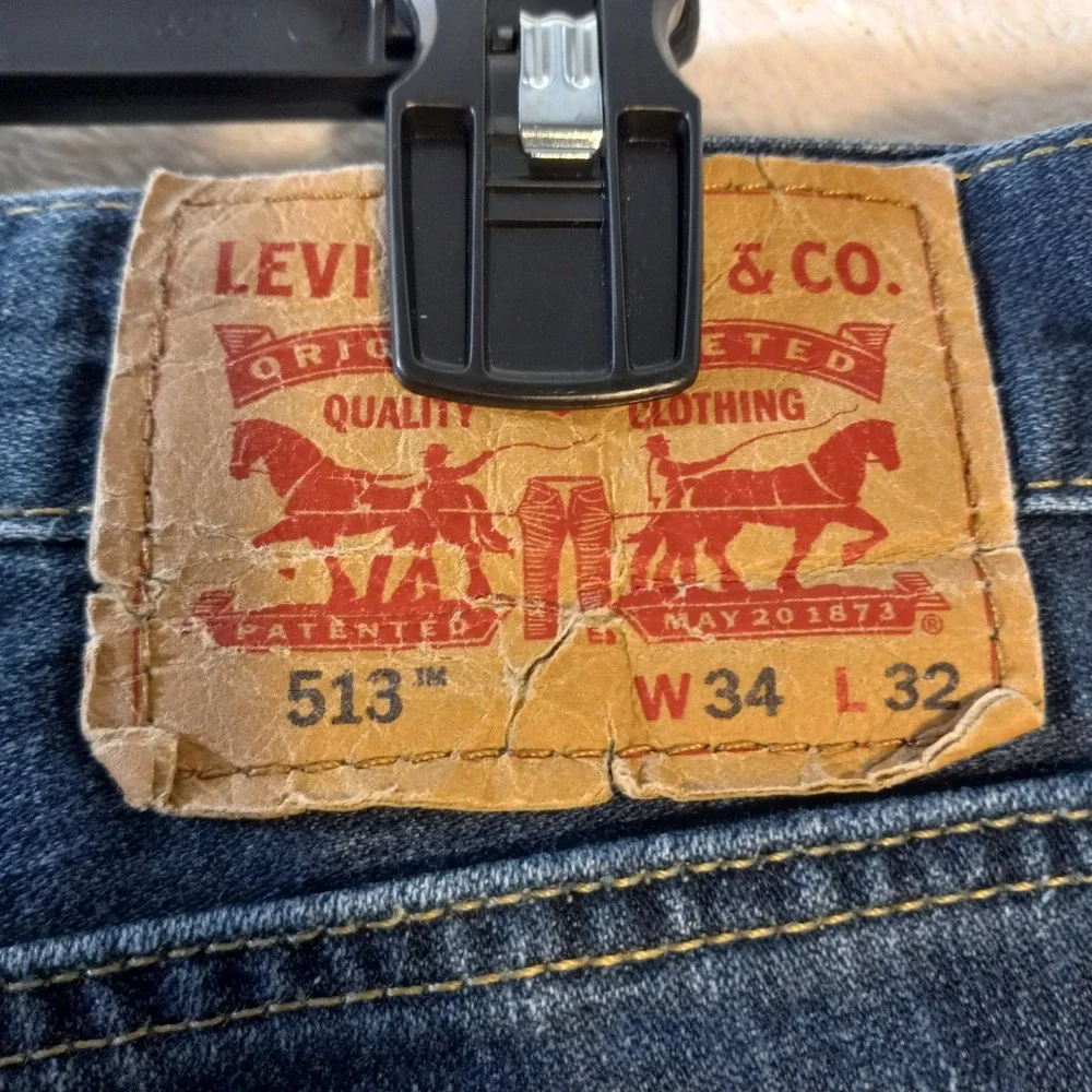 Levi 513 Slim Straight Jeans Mens 34x32 Blue Denim Stretch Pants